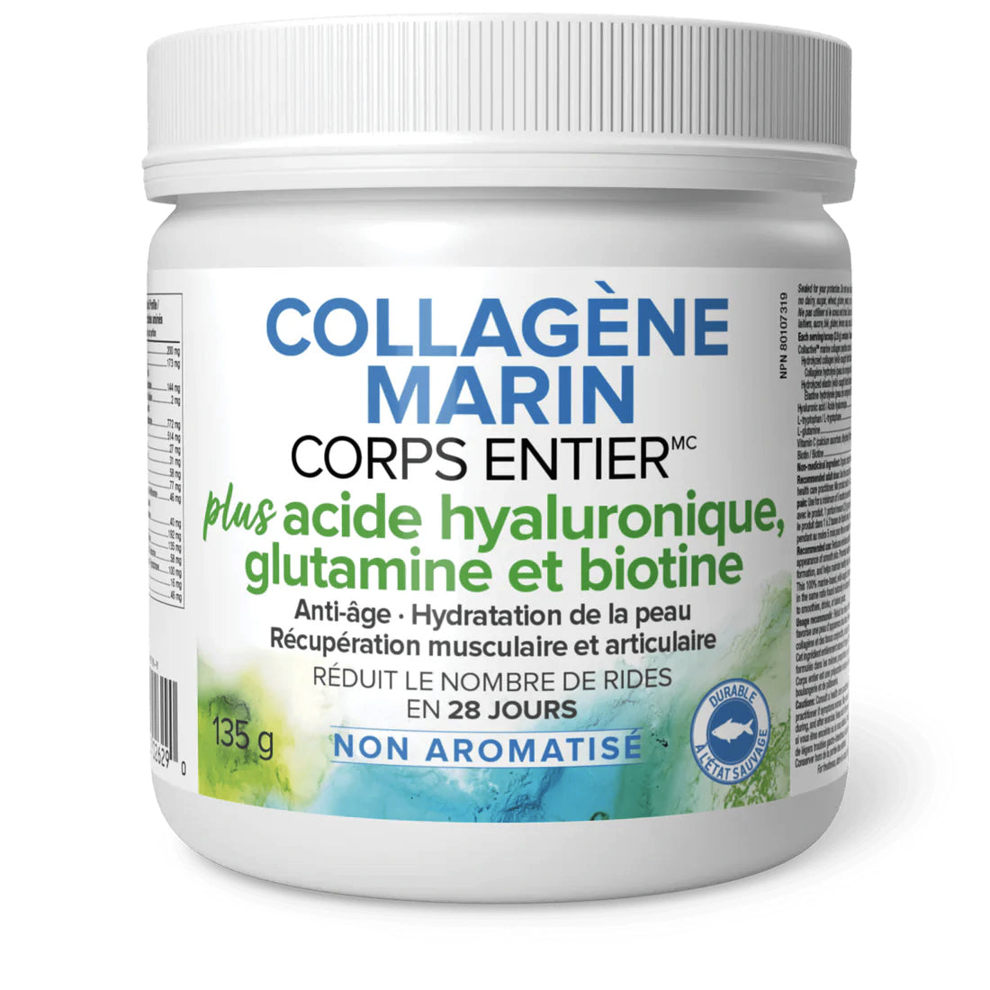 Collagène Marin Corps entier avec acide hyaluronique, glutamine et biotine - Natural Factors - 135g